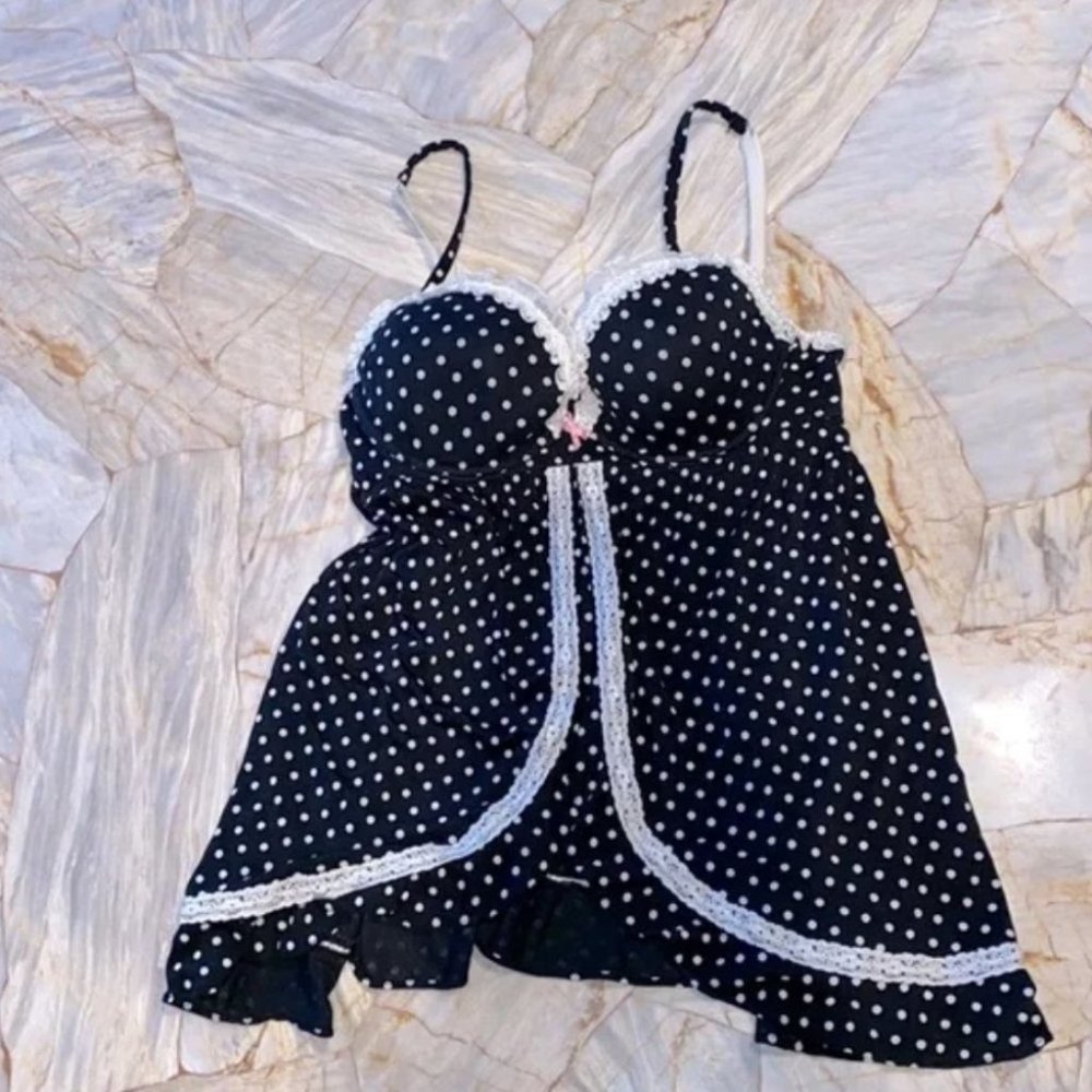 34B RARE Victoria Secret Slip Sleepwear Sleep Color Black / White Polka Dot - Picture 4 of 4